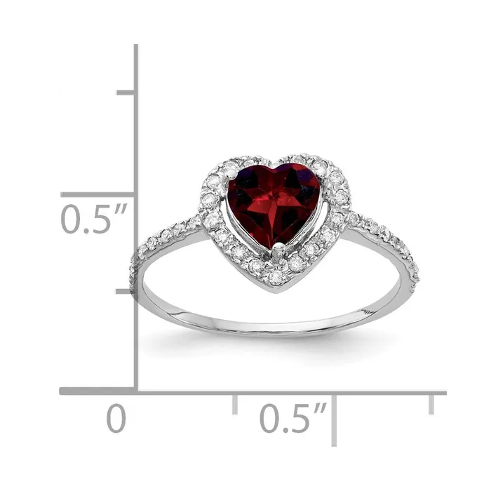 Rings Goldiacom 14k White Gold 6mm Heart Garnet AAA Real Diamond ring