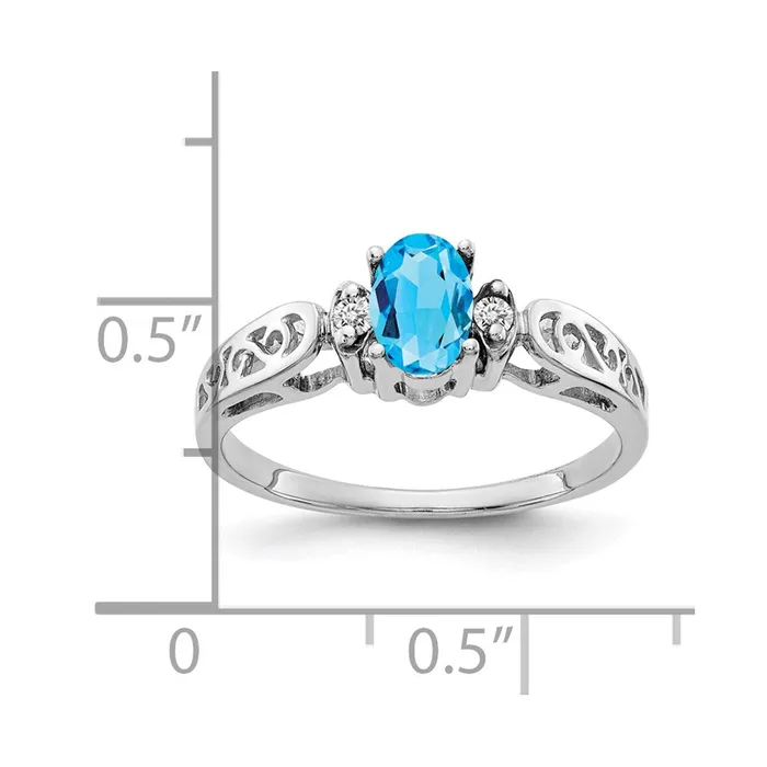 Rings Goldiacom 14k White Gold 6x4mm Oval Blue Topaz Checker A Real Diamond ring
