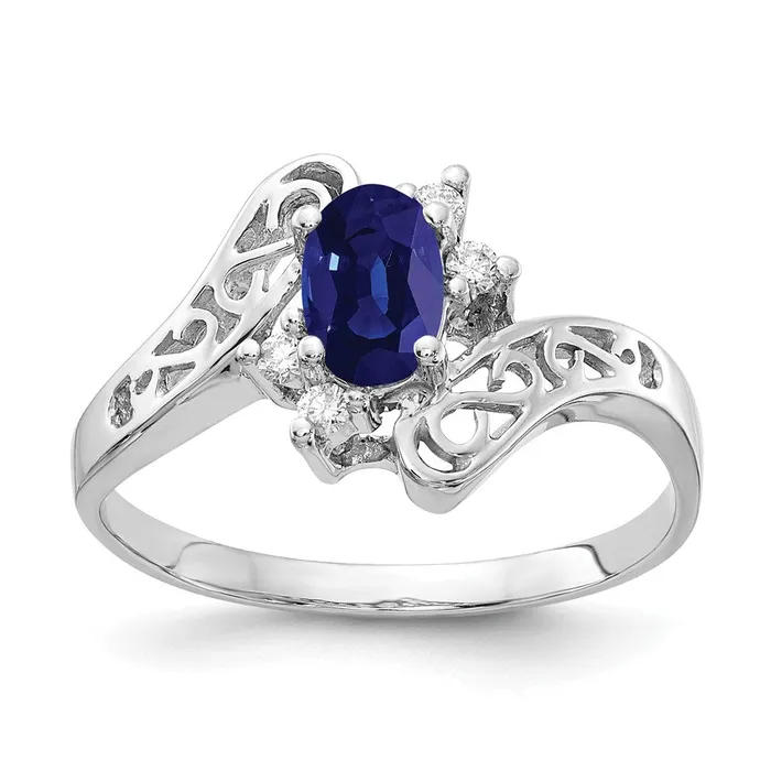 Rings Goldiacom 14k White Gold 6x4mm Oval Sapphire AA Real Diamond ring