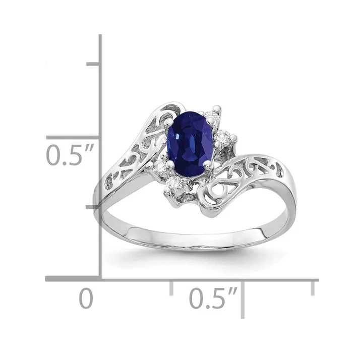 Rings Goldiacom 14k White Gold 6x4mm Oval Sapphire AA Real Diamond ring