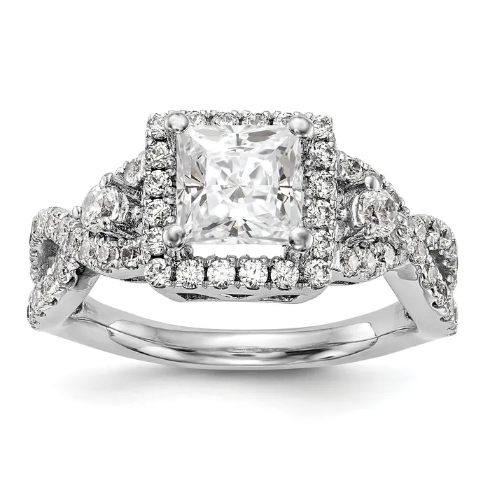 Rings Goldiacom 14K White Gold Diamond Princess CZ Cushion Halo Engagement Ring