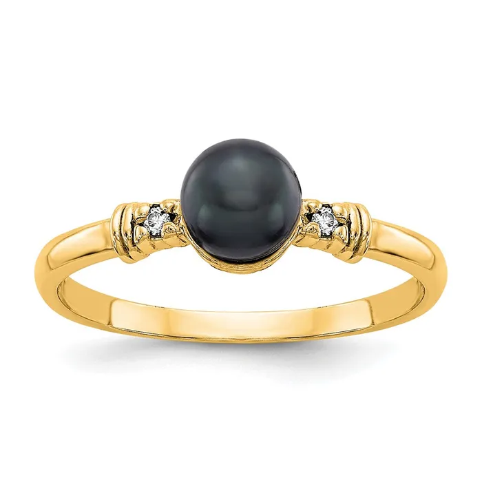 Rings Goldiacom 14K Yellow Gold 5mm Black FW Cultured Pearl AAA Real Diamond ring