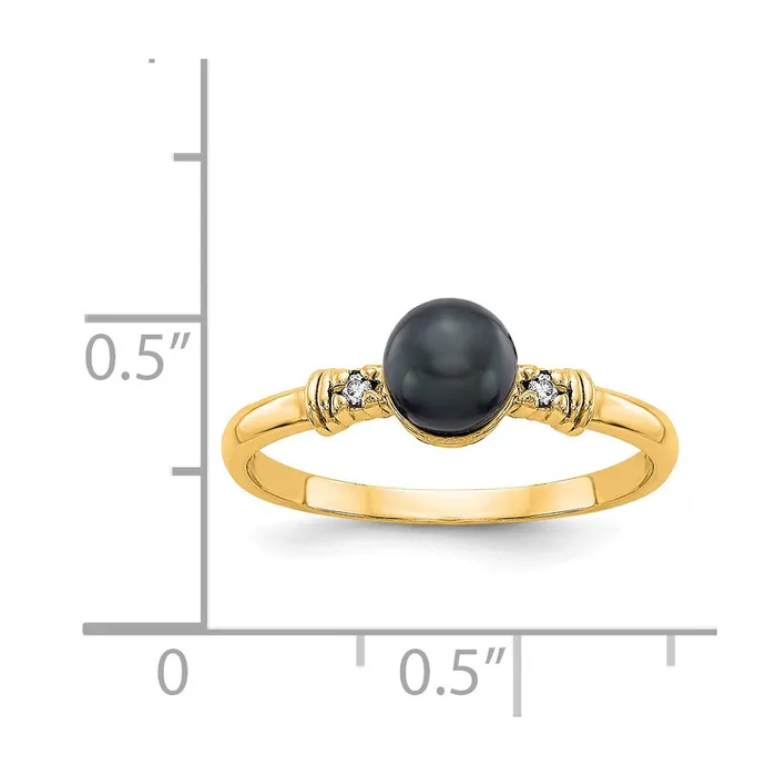 Rings Goldiacom 14K Yellow Gold 5mm Black FW Cultured Pearl AAA Real Diamond ring