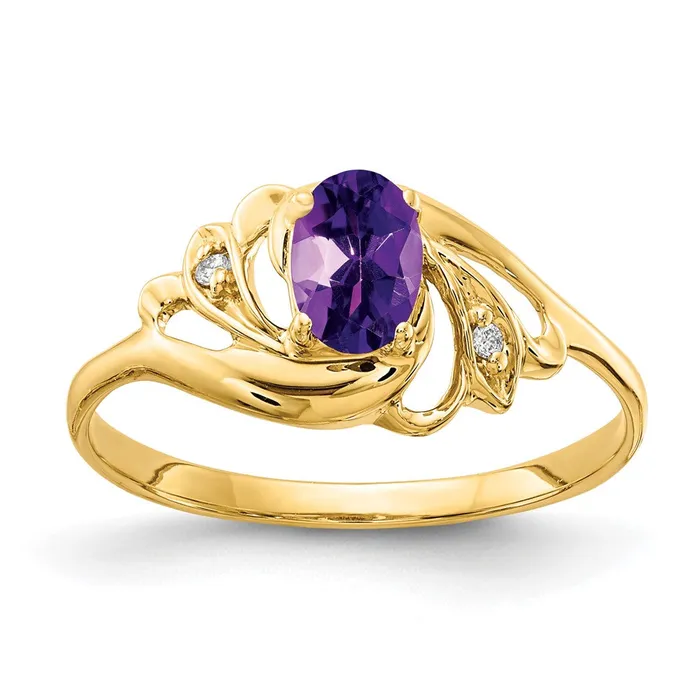 Rings Goldiacom 14K Yellow Gold 6x4mm Oval Amethyst A Real Diamond ring