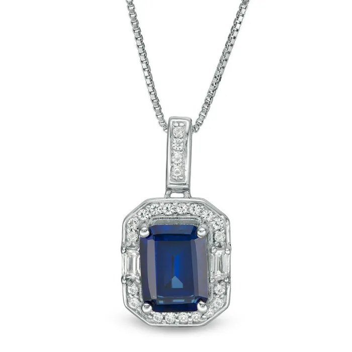 Rings Goldia EmeraldCut LabCreated Blue and White Sapphire Frame Pendant in Sterling Silver Rings Goldia EmeraldCut LabCreated Blue and White Sapphire Frame Pendant in Sterling Silver