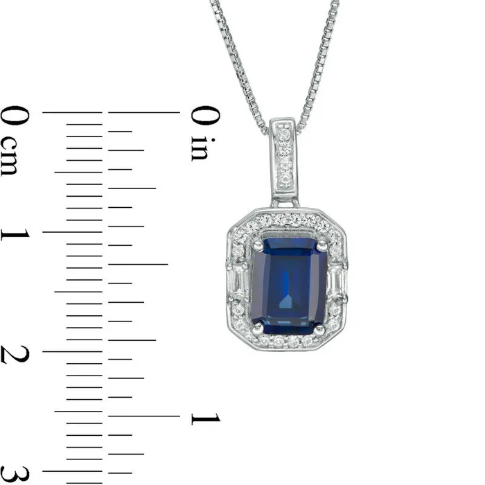 Rings Goldia EmeraldCut LabCreated Blue and White Sapphire Frame Pendant in Sterling Silver Rings Goldia EmeraldCut LabCreated Blue and White Sapphire Frame Pendant in Sterling Silver