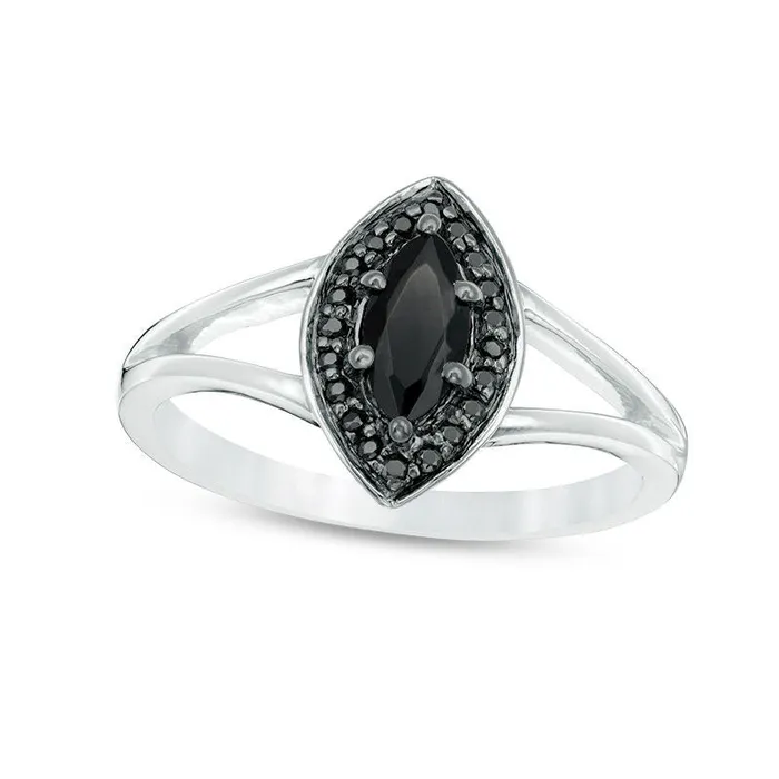 Rings Goldia Marquise LabCreated Black Sapphire and 010 CT TW Enhanced Black Diamond Frame Split Shank Ring in Sterling Silver Rings Goldia Marquise LabCreated Black Sapphire and 010 CT TW Enhanced Black Diamond Frame Split Shank Ring in Sterling Silver