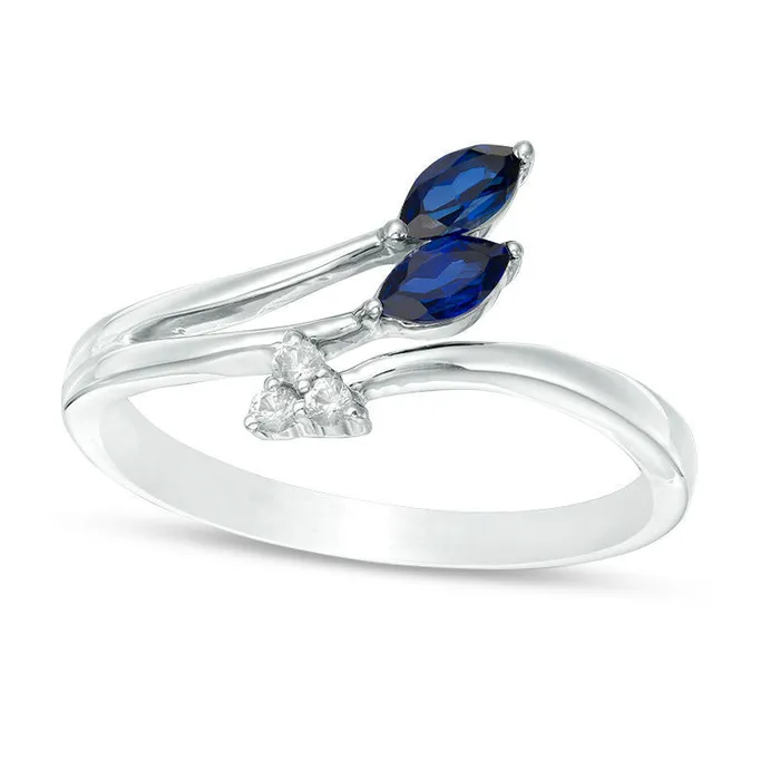 Rings Goldia Marquise LabCreated Blue and White Sapphire Arrow Bypass Ring in Sterling Silver Rings Goldia Marquise LabCreated Blue and White Sapphire Arrow Bypass Ring in Sterling Silver