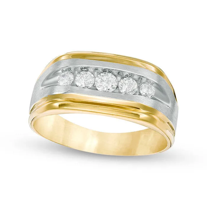 Rings Goldia Mens 050 CT TW Natural Diamond Five Stone Wedding Band in Solid 14K TwoTone Gold Rings Goldia Mens 050 CT TW Natural Diamond Five Stone Wedding Band in Solid 14K TwoTone Gold