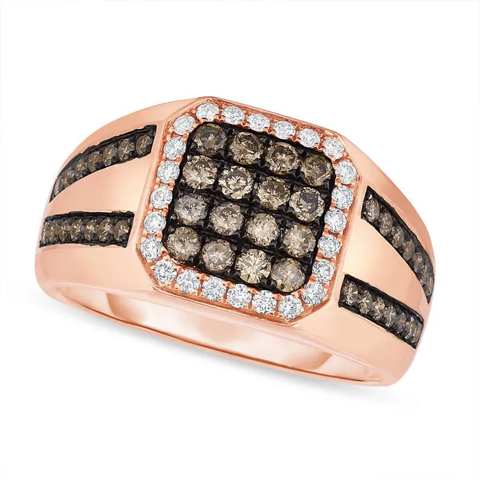 Rings Goldia Mens 113 CT TW Champagne and White Natural Diamond Octagonal Frame Ring in Solid 14K Rose Gold Rings Goldia Mens 113 CT TW Champagne and White Natural Diamond Octagonal Frame Ring in Solid 14K Rose Gold