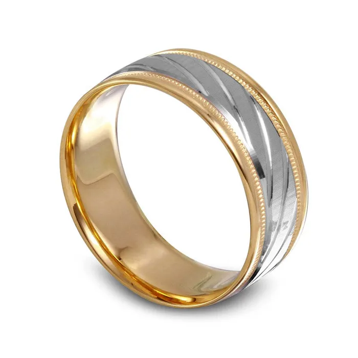 Rings Goldia Mens 70mm Slanted Wedding Band in Solid 10K TwoTone Gold