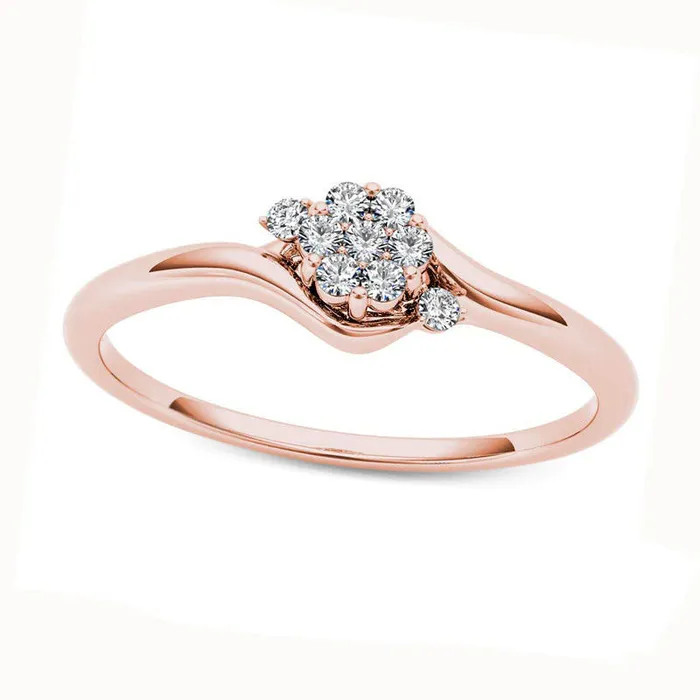 Rings Goldia Natural Diamond Accent Flower Bypass Promise Ring in Solid 10K Rose Gold Rings Goldia Natural Diamond Accent Flower Bypass Promise Ring in Solid 10K Rose Gold