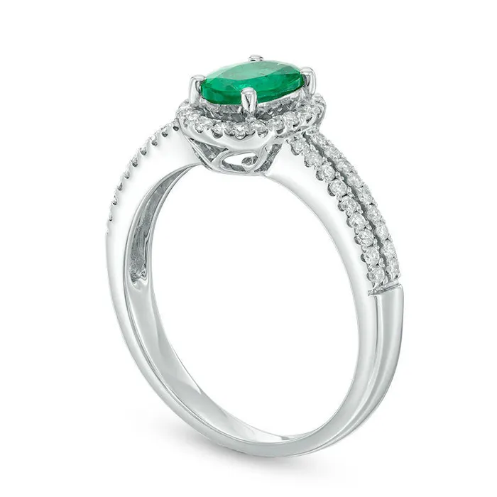 Rings Goldia Oval Emerald and 025 CT TW Natural Diamond Frame Double Row Split Shank Engagement Ring in Solid 18K White Gold Size 7 Rings Goldia Oval Emerald and 025 CT TW Natural Diamond Frame Double Row Split Shank Engagement Ring in Solid 18K White Gold Size 7