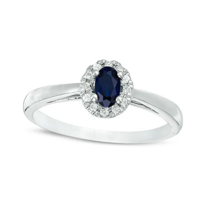 Rings Goldia Oval LabCreated Blue and White Sapphire Frame Ring in Solid 10K White Gold Rings Goldia Oval LabCreated Blue and White Sapphire Frame Ring in Solid 10K White Gold