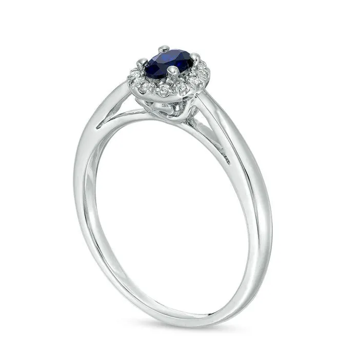 Rings Goldia Oval LabCreated Blue and White Sapphire Frame Ring in Solid 10K White Gold Rings Goldia Oval LabCreated Blue and White Sapphire Frame Ring in Solid 10K White Gold
