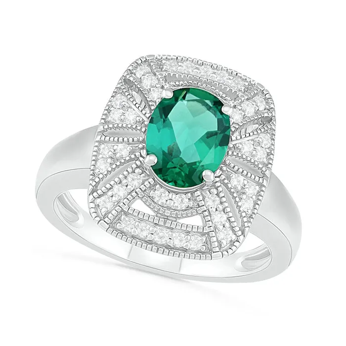 Rings Goldia Oval LabCreated Emerald and White Sapphire Cushion Frame Art Deco Antique VintageStyle Ring in Sterling Silver Rings Goldia Oval LabCreated Emerald and White Sapphire Cushion Frame Art Deco Antique VintageStyle Ring in Sterling Silver