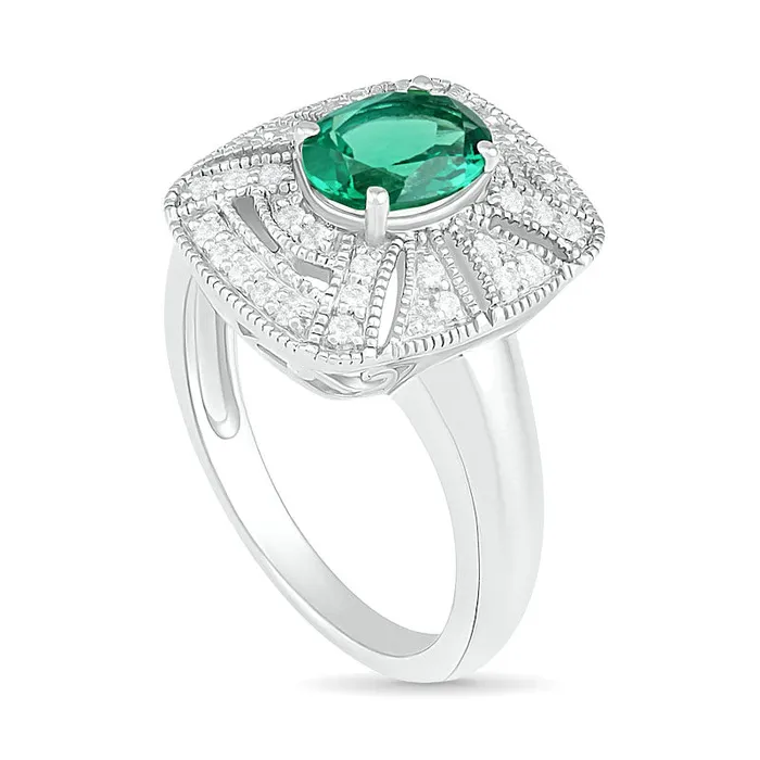 Rings Goldia Oval LabCreated Emerald and White Sapphire Cushion Frame Art Deco Antique VintageStyle Ring in Sterling Silver Rings Goldia Oval LabCreated Emerald and White Sapphire Cushion Frame Art Deco Antique VintageStyle Ring in Sterling Silver