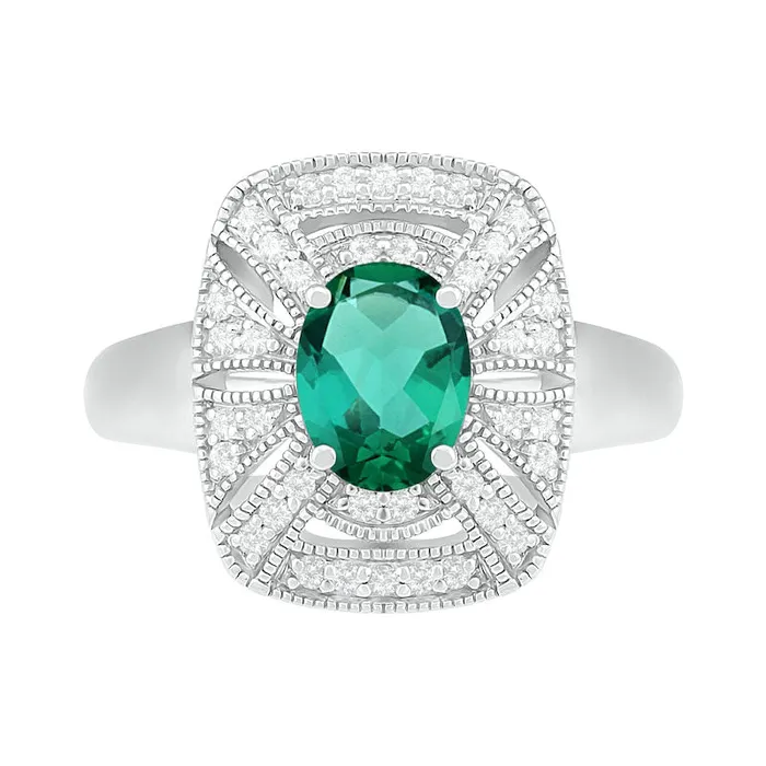 Rings Goldia Oval LabCreated Emerald and White Sapphire Cushion Frame Art Deco Antique VintageStyle Ring in Sterling Silver Rings Goldia Oval LabCreated Emerald and White Sapphire Cushion Frame Art Deco Antique VintageStyle Ring in Sterling Silver