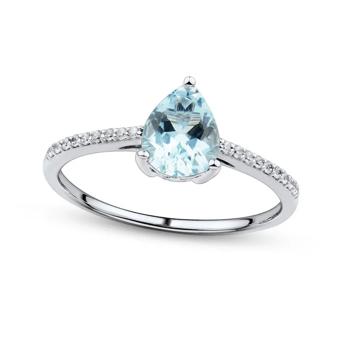 Rings Goldia PearShaped Faceted Aquamarine and 005 CT TW Natural Diamond Ring in Solid 10K White Gold Size 7 Rings Goldia PearShaped Faceted Aquamarine and 005 CT TW Natural Diamond Ring in Solid 10K White Gold Size 7