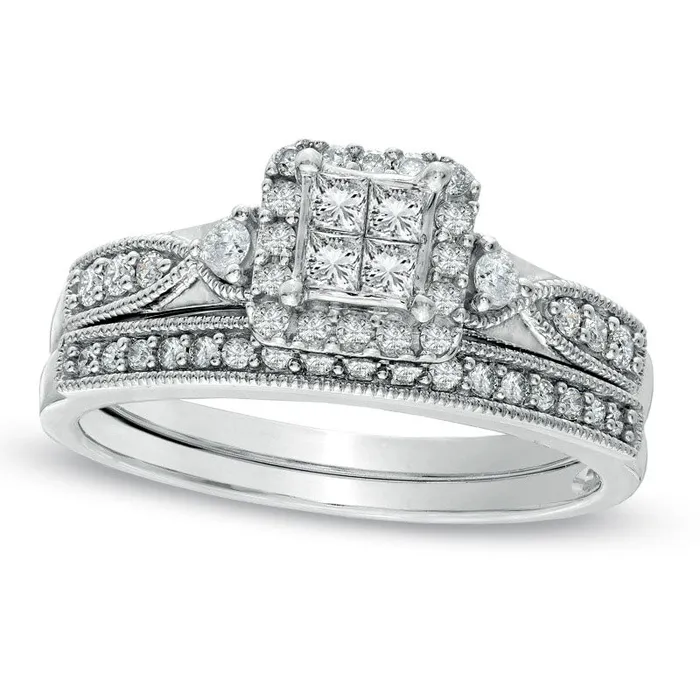 Rings Goldia Previously Owned 050 CT TW Quad PrincessCut Natural Diamond Antique VintageStyle Bridal Engagement Ring Set in Solid 10K White Gold Rings Goldia Previously Owned 050 CT TW Quad PrincessCut Natural Diamond Antique VintageStyle Bridal Engagement Ring Set in Solid 10K White Gold
