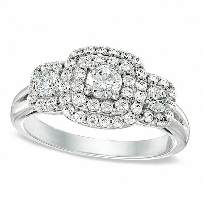 Rings Goldia Previously Owned 10 CT TW Natural Diamond Double Cushion Frame Three Stone Ring in Solid 10K White Gold Rings Goldia Previously Owned 10 CT TW Natural Diamond Double Cushion Frame Three Stone Ring in Solid 10K White Gold