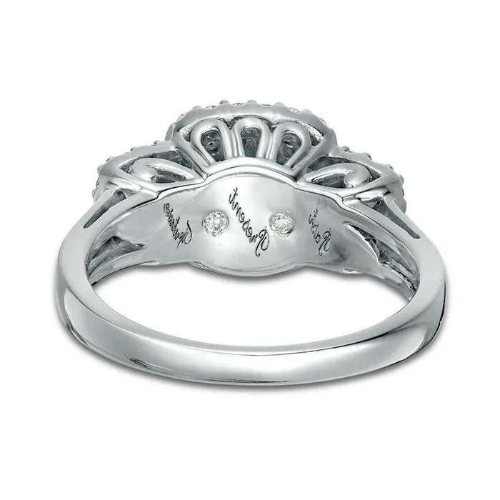 Rings Goldia Previously Owned 10 CT TW Natural Diamond Double Cushion Frame Three Stone Ring in Solid 10K White Gold Rings Goldia Previously Owned 10 CT TW Natural Diamond Double Cushion Frame Three Stone Ring in Solid 10K White Gold