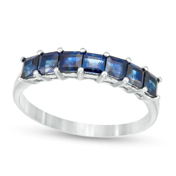 Rings Goldia PrincessCut Blue Sapphire Seven Stone Band in Solid 14K White Gold Rings Goldia PrincessCut Blue Sapphire Seven Stone Band in Solid 14K White Gold