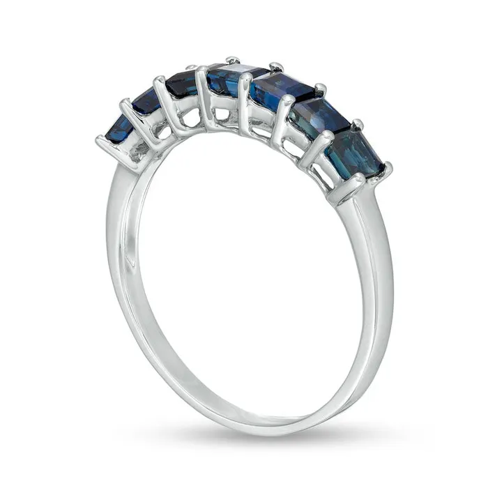 Rings Goldia PrincessCut Blue Sapphire Seven Stone Band in Solid 14K White Gold Rings Goldia PrincessCut Blue Sapphire Seven Stone Band in Solid 14K White Gold