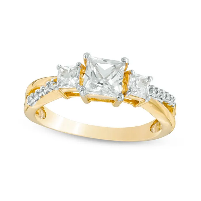 Rings Goldia PrincessCut LabCreated White Sapphire Three Stone Ring in Solid 10K Yellow Gold Rings Goldia PrincessCut LabCreated White Sapphire Three Stone Ring in Solid 10K Yellow Gold