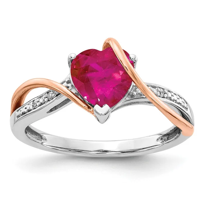 Rings Goldia Solid 14k Twotone Simulated CZ and Ruby Heart Twist Ring