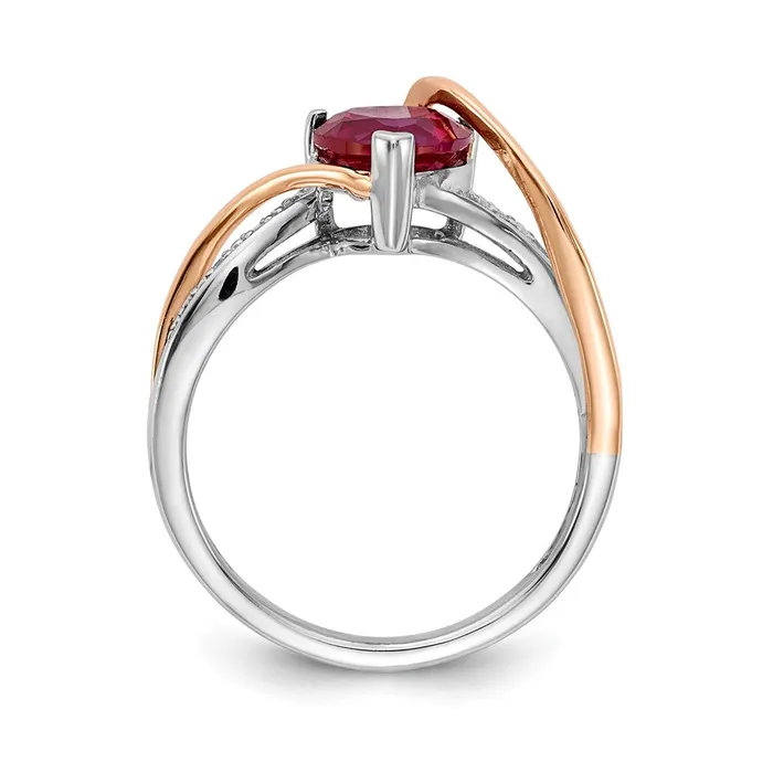 Rings Goldia Solid 14k Twotone Simulated CZ and Ruby Heart Twist Ring