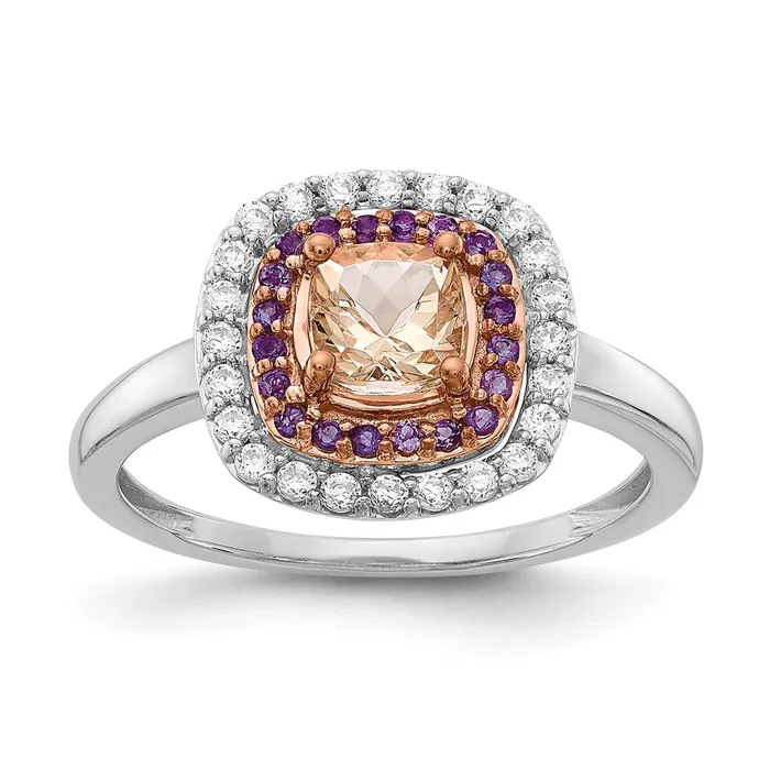 Rings Goldia Solid 14k Twotone White Rose Gold MorganiteSimulated Amethyst SimulatedSimulated CZ Cushion Shape Ring Rings Goldia Solid 14k Twotone White Rose Gold MorganiteSimulated Amethyst SimulatedSimulated CZ Cushion Shape Ring