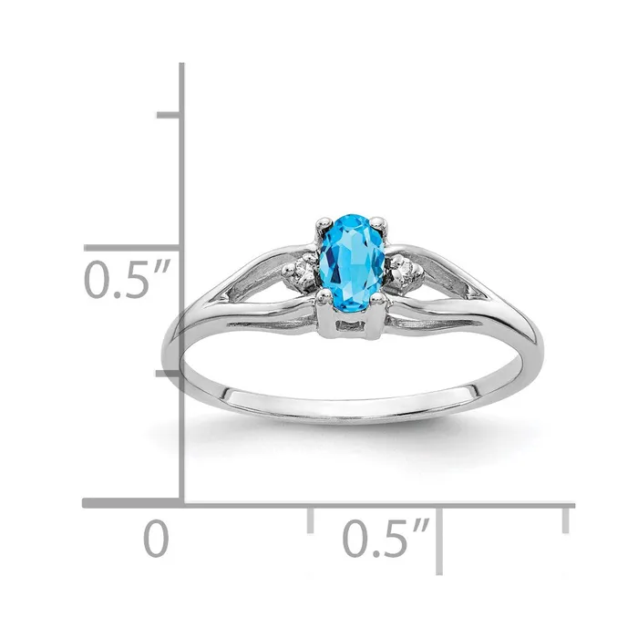 Rings Goldia Solid 14k White Gold 5x3mm Oval Simulated Blue Topaz A CZ Ring