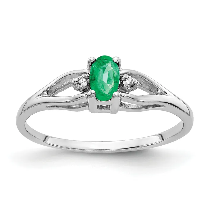 Rings Goldia Solid 14k White Gold 5x3mm Oval Simulated Emerald AA CZ Ring Rings Goldia Solid 14k White Gold 5x3mm Oval Simulated Emerald AA CZ Ring