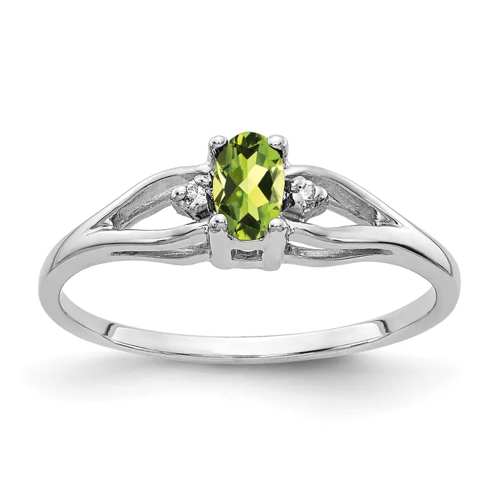 Rings Goldia Solid 14k White Gold 5x3mm Oval Simulated Peridot AA CZ Ring