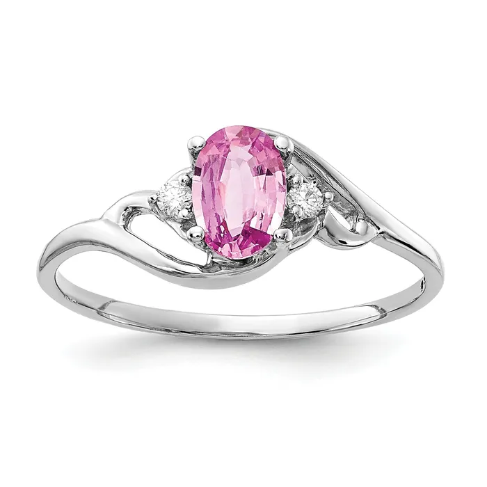 Rings Goldia Solid 14k White Gold 6x4mm Oval PinK Simulated Sapphire VS CZ Ring Rings Goldia Solid 14k White Gold 6x4mm Oval PinK Simulated Sapphire VS CZ Ring