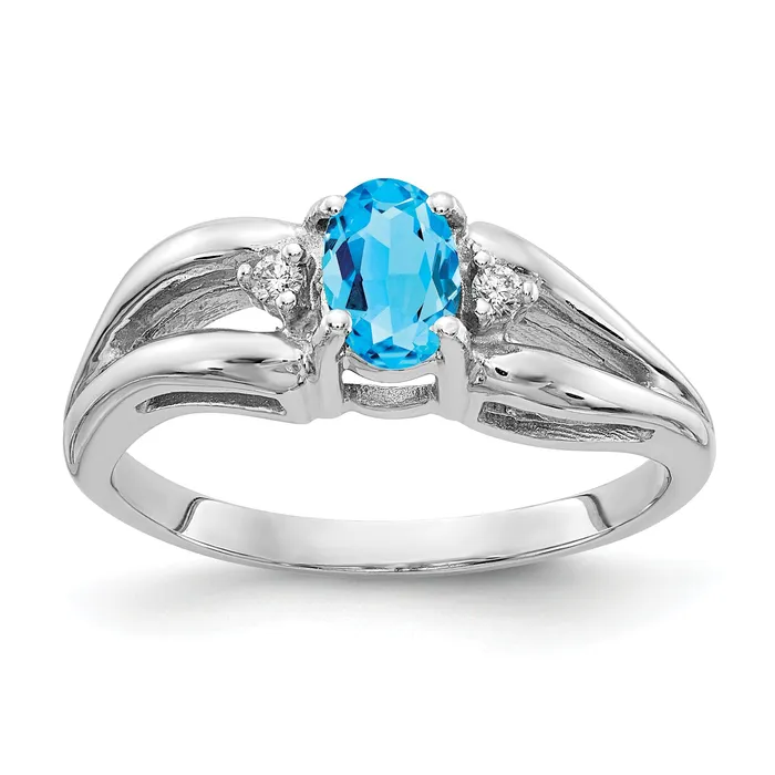 Rings Goldia Solid 14k White Gold 6x4mm Oval Simulated Blue Topaz AAA CZ Ring Rings Goldia Solid 14k White Gold 6x4mm Oval Simulated Blue Topaz AAA CZ Ring