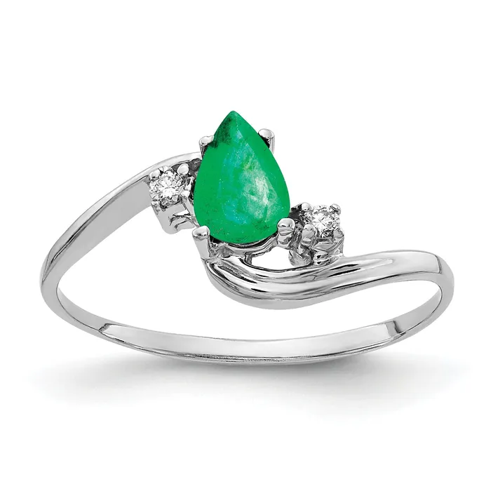 Rings Goldia Solid 14k White Gold 6x4mm Pear Simulated Emerald AAA CZ Ring Rings Goldia Solid 14k White Gold 6x4mm Pear Simulated Emerald AAA CZ Ring
