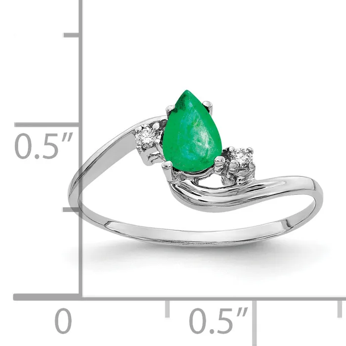 Rings Goldia Solid 14k White Gold 6x4mm Pear Simulated Emerald AAA CZ Ring