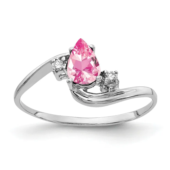 Rings Goldia Solid 14k White Gold 6x4mm Pear Simulated Pink Tourmaline AAA CZ Ring Rings Goldia Solid 14k White Gold 6x4mm Pear Simulated Pink Tourmaline AAA CZ Ring