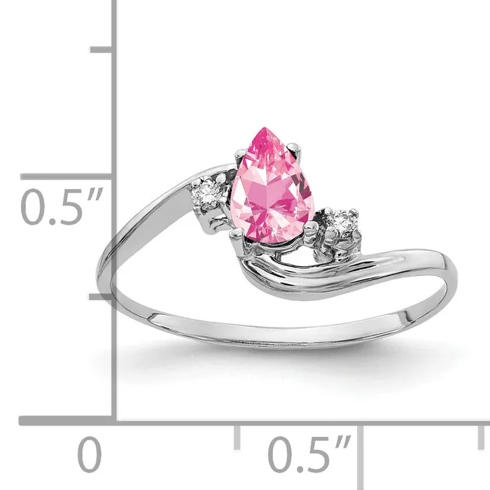 Rings Goldia Solid 14k White Gold 6x4mm Pear Simulated Pink Tourmaline AAA CZ Ring