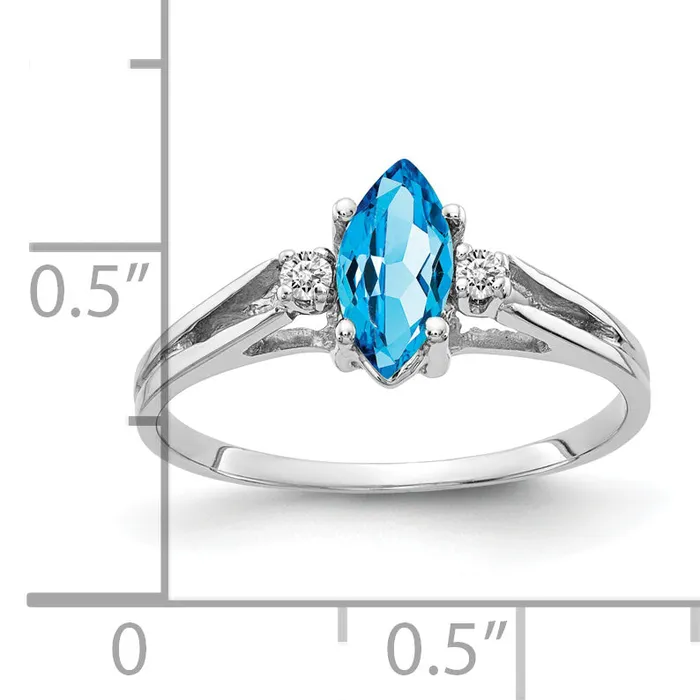 Rings Goldia Solid 14k White Gold 8x4mm Marquise Simulated Blue Topaz VS CZ Ring