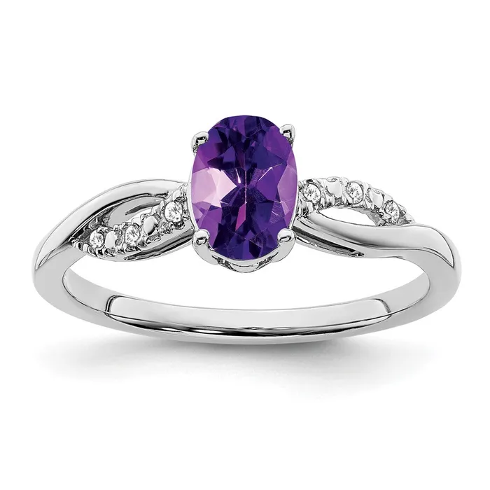 Rings Goldia Solid 14k White Gold Oval Simulated Amethyst and CZ Ring