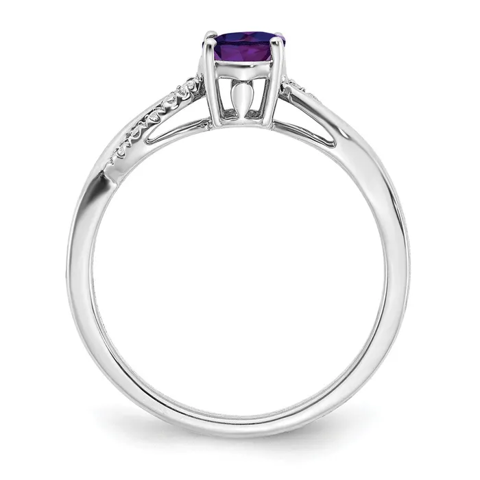 Rings Goldia Solid 14k White Gold Oval Simulated Amethyst and CZ Ring