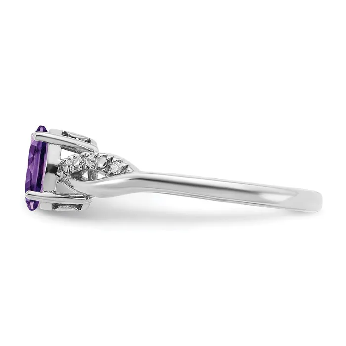 Rings Goldia Solid 14k White Gold Oval Simulated Amethyst and CZ Ring