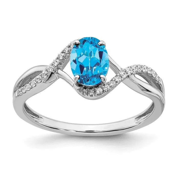 Rings Goldia Solid 14k White Gold Oval Simulated Blue Topaz and CZ Twist Ring Rings Goldia Solid 14k White Gold Oval Simulated Blue Topaz and CZ Twist Ring