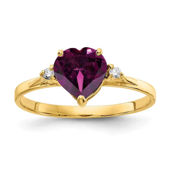 Rings Goldia Solid 14k Yellow Gold 7mm Heart Rhodolite Simulated Garnet A CZ Ring Rings Goldia Solid 14k Yellow Gold 7mm Heart Rhodolite Simulated Garnet A CZ Ring