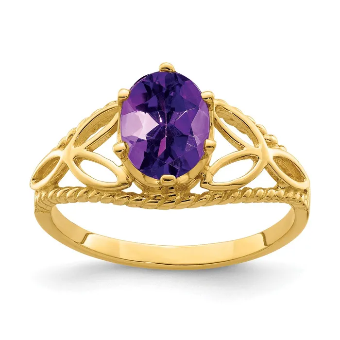 Rings Goldia Solid 14k Yellow Gold 8x6mm Oval Simulated Amethyst Ring