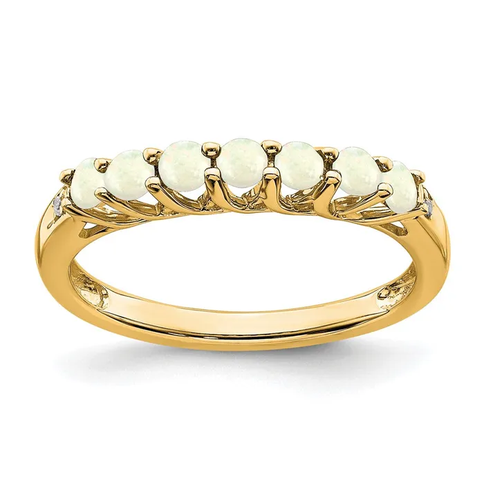 Rings Goldia Solid 14k Yellow Gold Created Simulated Opal and CZ 7stone Ring Rings Goldia Solid 14k Yellow Gold Created Simulated Opal and CZ 7stone Ring