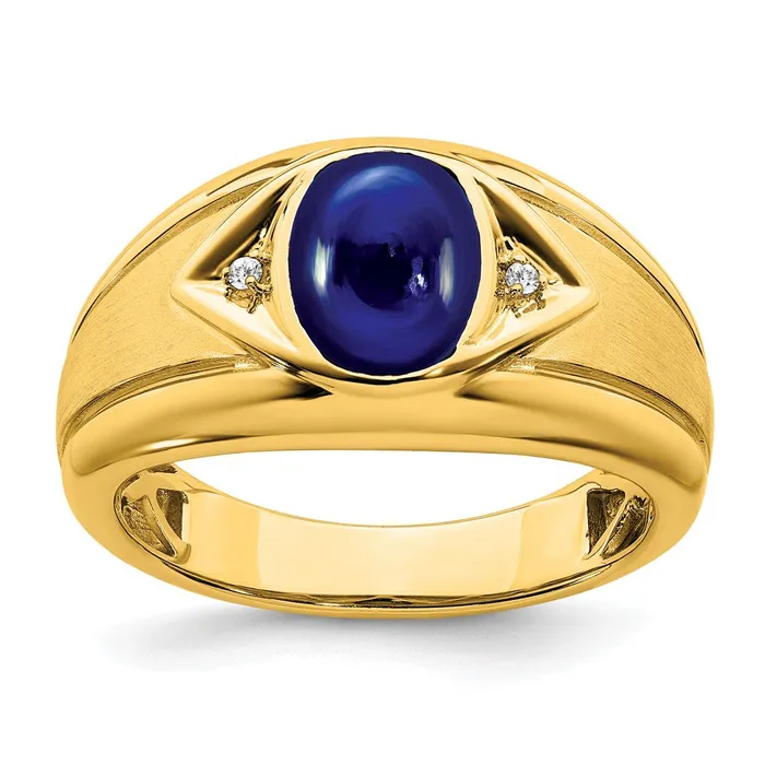 Rings Goldia Solid 14k Yellow Gold Created Simulated Sapphire and CZ Mens Ring Rings Goldia Solid 14k Yellow Gold Created Simulated Sapphire and CZ Mens Ring